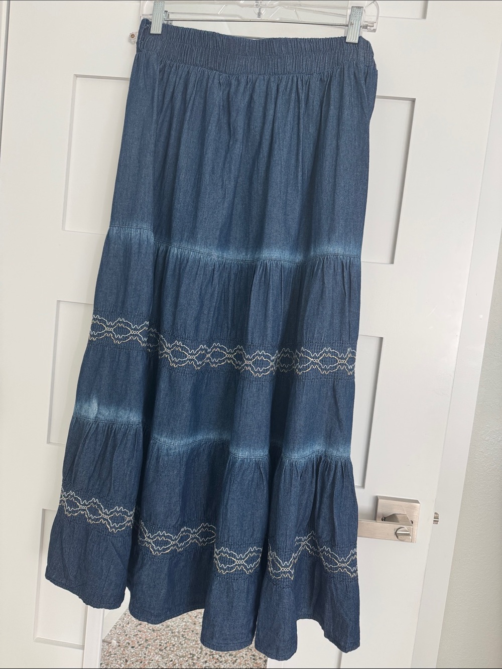 Denim Tiered Maxi Skirt - Blue